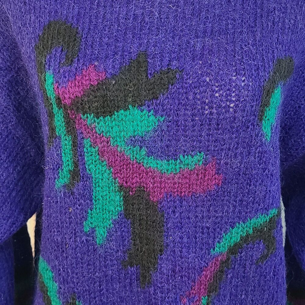 Cambridge Spirit Women L Purple Colorful Wool Blend Abstract 80's Style Pullover - Picture 6 of 13